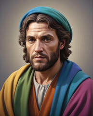 Wall Mural - Realistic Flat Illustration of Biblical Figure - Joseph with a Coat of Many Colors Gen AI