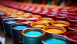 © djvstock - Vibrant colors in a close up paint can arrangement generated by AI