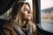 © Alina - A young woman looks out the window while traveling by train