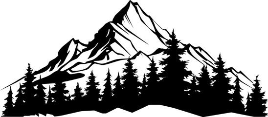 Mountain Forest Tree Landscape Silhouette Vector. AI generated illustration.