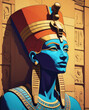 Vivid Pop Art Portrait of Hatshepsut - Ancient historical figure depicted in flat pop art style with vivid contrasting colors Gen AI
