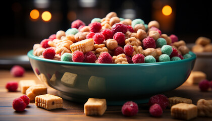 Canvas Print - Fresh, gourmet fruit bowl raspberry, blueberry, and strawberry indulgence generated by AI