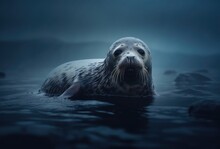 Grey Seal On Scottish Coast With Sparling Eyes Watching Everything