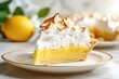 Delicious Slice of Lemon Meringue Pie in a White Kitchen