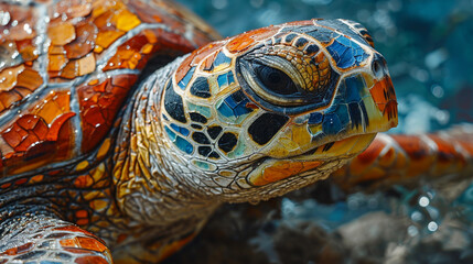 Poster - An artistic interpretation of a turtle, its shell a mosaic of multi-colored pencil shavings.