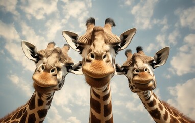 
three giraffes looking at the camera