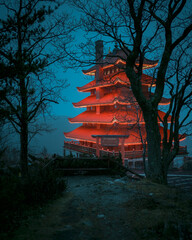 Sticker - The Reading Pagoda at night, Reading, Pennsylvania