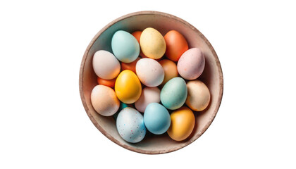 Wall Mural - Colored easter eggs in bowl with copy space isolated png file