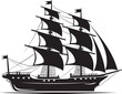 Nautical Relic Black Ship Emblem Ancient Odyssey Vector Ship in Black
