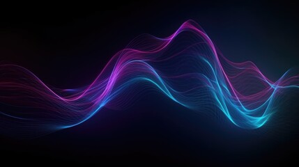 Poster - Dark background of blue and purple neon dynamic blurred lines. Cyber waves. Generative AI.