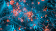 Neurons with electrical activity in blue and red colors