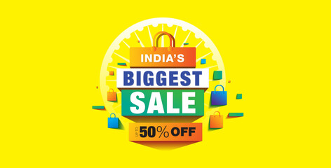 Wall Mural - Editable Vector File for Advertisment and Shopping concept design for Republic day of India. Indian biggest sale text with 3d tricolor Shopping bag.