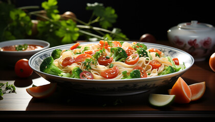 Wall Mural - Freshness on plate healthy salad with tomato, vegetable, and parsley generated by AI