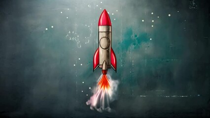 Wall Mural - animation of sketched rocket flying up