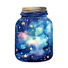 Watercolor Celestial Mason Jars, Universe, Galaxy, Stars, Isolates On Transparent Background, PNG, Illustration