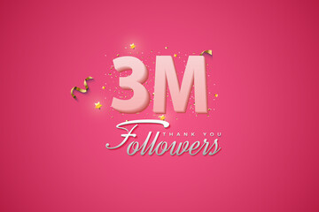 3000 followers card light Pink 3M celebration on Pink background, Thank you followers, 3M online social media achievement poster, 