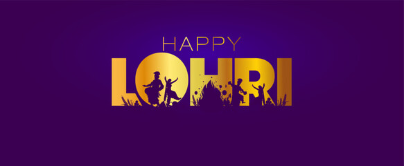 Wall Mural - Lohri festival creative banner poster design. Indian punjabi bhangra dance and bonfire.