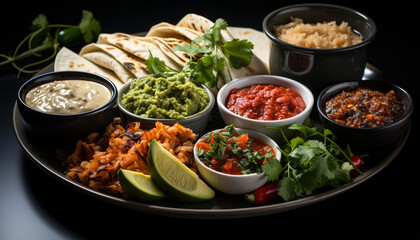 Wall Mural - Fresh guacamole, cilantro, and tomato on a savory taco generated by AI