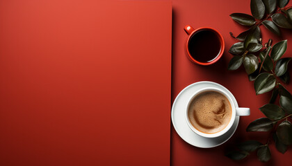 Poster - Fresh coffee cup on wooden table, a perfect morning drink generated by AI