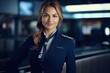 Caucasian flight attendant in uniform.