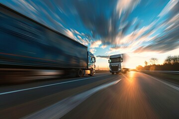 Wall Mural - Truck on highway, motion blur.