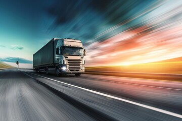 Wall Mural - Truck on highway, motion blur.