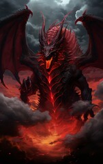  Fantasy dragon Furious mythical creature in neon light, AI