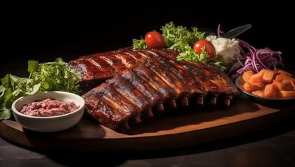 Wall Mural - grilled barbecue ribs with vegetables