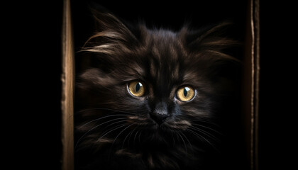 Poster - Cute kitten staring, fluffy fur, focused on camera, playful curiosity generated by AI