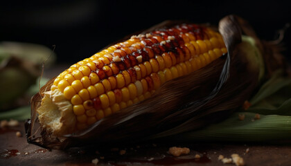 Poster - Fresh yellow corn on the cob grilled for a healthy meal generated by AI