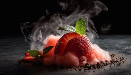 Sticker - Freshness of summer berries, gourmet dessert, sweet ice cream delight generated by AI