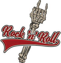 Wall Mural - Rock 'n' roll - banner, logo, emblem, label or design element. Creative lettering with skeleton hand.