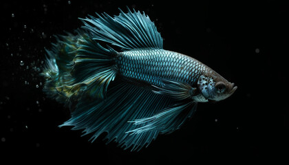 Poster - Siamese fighting fish swimming in blue water, displaying aggression and beauty generated by AI