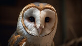 Fototapeta Zwierzęta - Beautiful owl perched on branch, staring with wise yellow eyes generated by AI