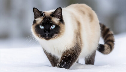 Poster - Cute kitten sitting in snow, staring with playful curiosity generated by AI