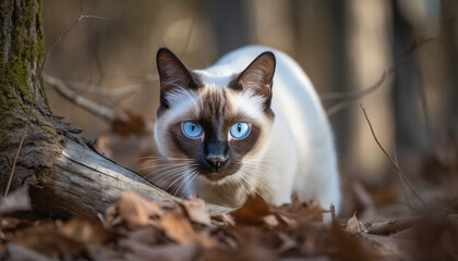 Canvas Print - Cute kitten sitting on grass, staring at camera in sunlight generated by AI