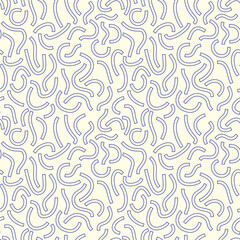 Poster - Monochrome geometric seamless pattern. Blue outline curved lines