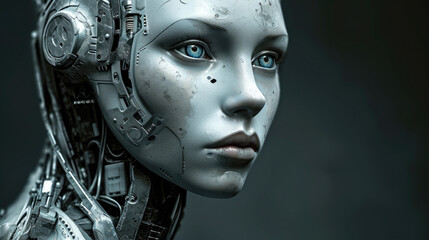 Female future ai android, cinematic futuristic cyborg robot woman, artificial intelligence concept 