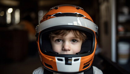 Sticker - A cute Caucasian boy smiling, wearing a sports helmet while cycling generated by AI