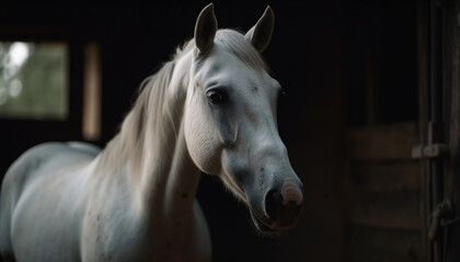 Poster - A majestic stallion grazes in the meadow, exuding elegance and beauty generated by AI