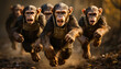 Running monkeys in the wild, screaming, playful in tropical rainforest generated by AI