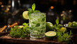 Refreshing mojito cocktail with lime, mint, and ice generated by AI
