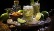 Refreshing mojito cocktail with lime, lemon, and ice generated by AI