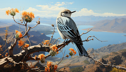 Wall Mural - Majestic seagull perching on branch, surrounded by natural beauty generated by AI