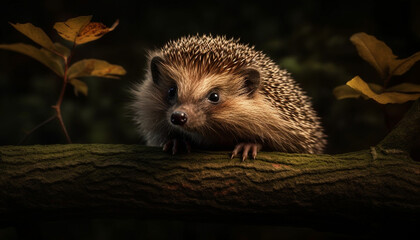 Poster - Cute hedgehog in the wild, small mammal with bristled fur generated by AI