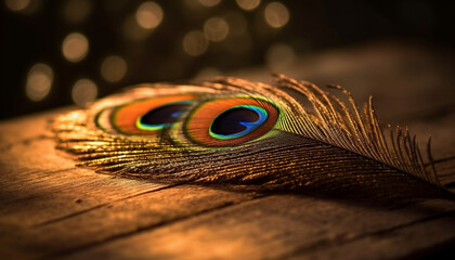 Poster - Feathered elegance in vibrant colors, nature beauty in peacock tail generated by AI