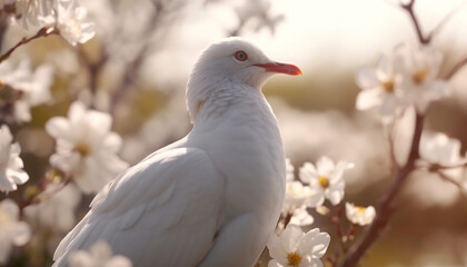 Sticker - Seagull perching on branch, feathers in sunlight, nature tranquility generated by AI