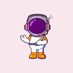 Wall Mural - Cute Astronaut profesional reporter using earphone. Science Technology Icon Concept