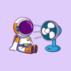 Wall Mural - Astronaut sitting and turn of a fan air, hot summer day