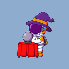 Wall Mural - Astronaut using witch hat and playing magic ball in halloween season